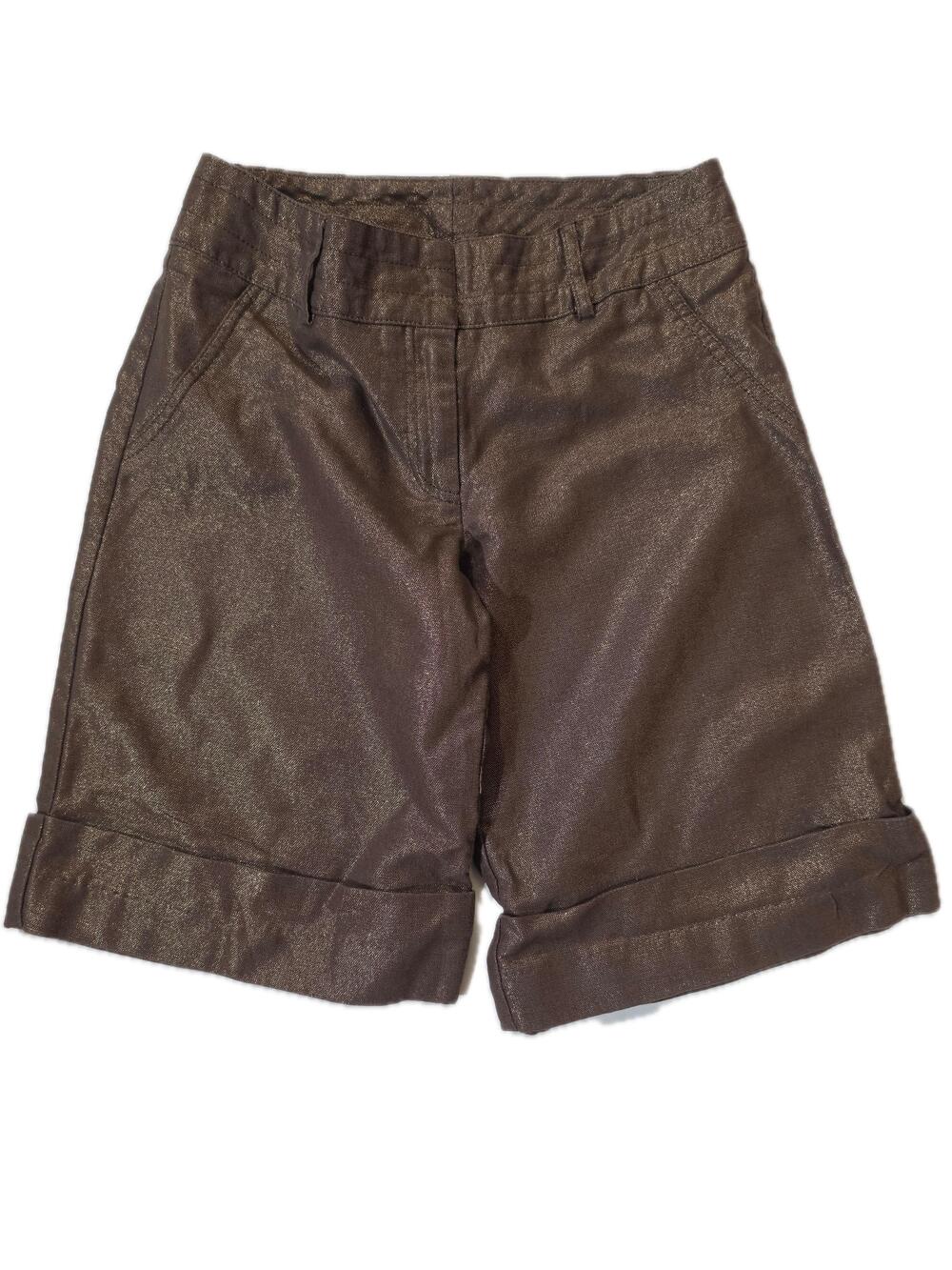Cache Bermuda Shorts Womens 0 Brown Linen Cotton Cuffed Flat Front Zip